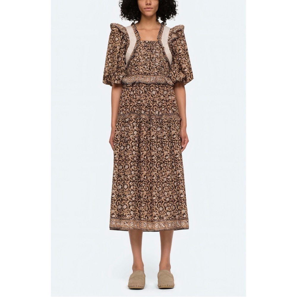 Sea New York Midi Lace-Trim Floral Puff-Sleeve Irina Dress